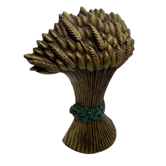 Cast Iron Sheaf of Wheat Door Stop or Door Porter Goldtone Aqua VTG '92 Antiqued - Picture 6 of 16